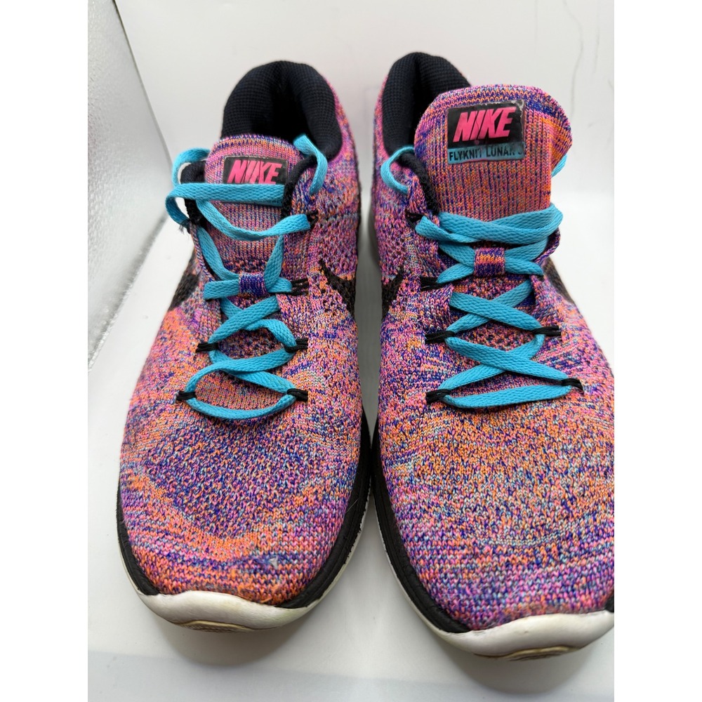Nike Flyknit Lunar 3 Womens Multicolor Running Shoes 698182-407 Pink Blue Size 9